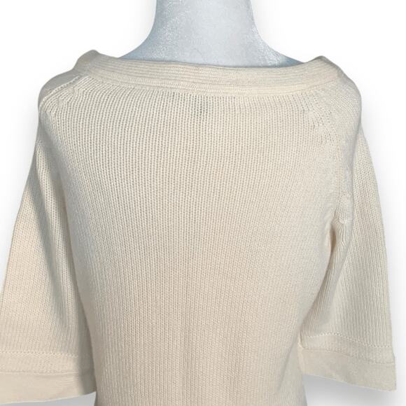 Strenesse Cream Cashmere Scoop Neck 3/4 Sleeve Sweater Knit Top Minimalist 6 - Picture 4 of 9